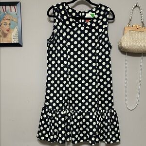 Sleeveless Black & Cream Polka Dot Midi Dress - Classic Fit